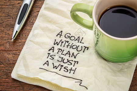 一个没有计划的目标只是一个愿望动机笔迹在餐巾纸上和一杯咖啡图片