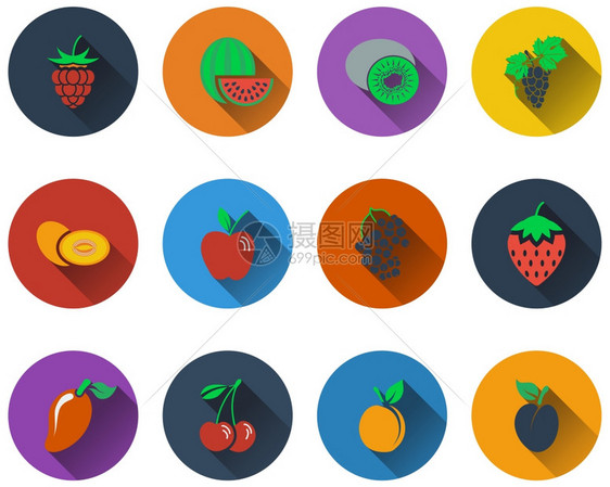 彩色水果圆形矢量UI图标图片
