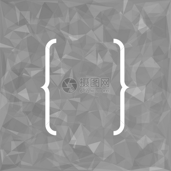 卷曲括弧图标在灰色多边形背景上孤立curly括弧图标图片