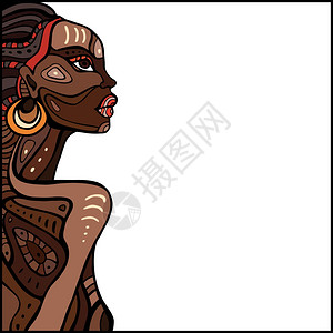 美国人美丽的非洲妇女概况手画种族图解插画