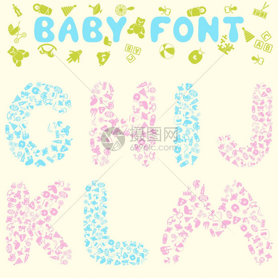 婴儿用品组成的英文字母图片