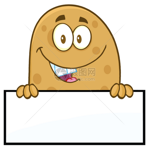 闪亮的马铃薯卡通字符在空白号上图片
