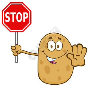持有停止信号的马铃薯卡通字符图片