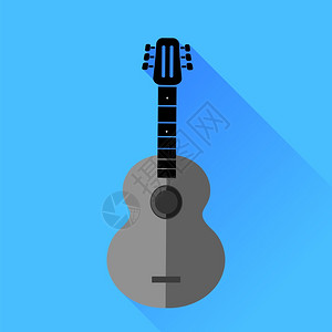 Guitar侧影Isorat6载于蓝背景长影吉他侧图片