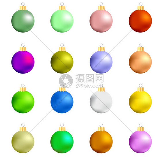 在白背景上孤立的多彩圣诞玻璃球收藏彩色玻璃球收藏图片