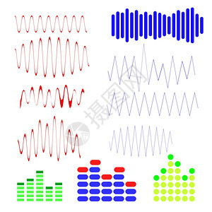 音乐图标一组在白色背景上孤立的音乐声波图标图片
