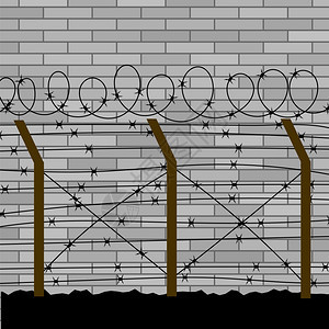灰砖墙背景上的BarbedWirFences图片