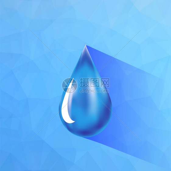 蓝色多边形背景上孤立的水滴图标图片