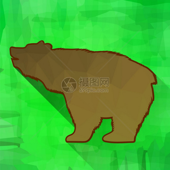 BrownBear侧影孤立于绿背景长影棕熊图片