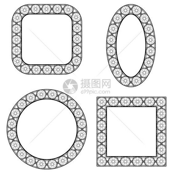 白色背景上分离的圆形装饰框架集圆形装饰框架集图片