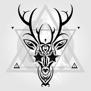 鹿头部落模式鹿头波利尼西亚纹身风格矢量插图图片