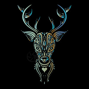 鹿装饰画鹿头波利尼西亚纹身风格部落型波利尼西亚
