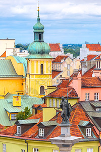 波兰城堡广场和华沙旧城西格松德列的空中观察图片