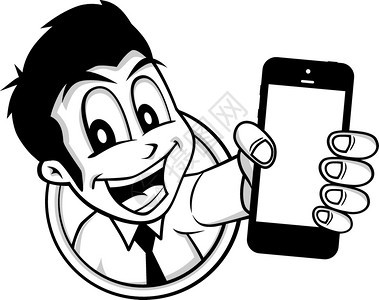拿着手机的卡通男子拿着电话字符矢量插图的卡通男子图片