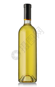 深绿色玻璃瓶白葡萄酒孤立在白色背景图片