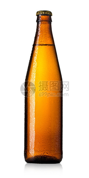 白背景上隔着滴水的啤酒瓶图片