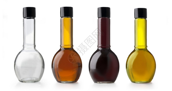橄榄油和醋瓶白底孤立图片