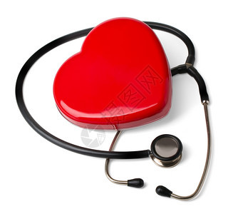 医学听诊器和心脏隔离在白上图片