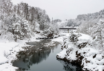 峰会背景板冬季小溪旁厚厚的积雪背景