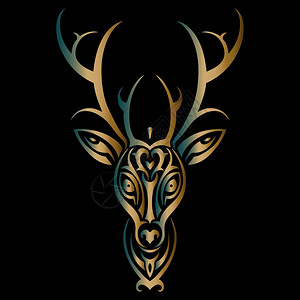 鹿装饰画鹿头波利尼西亚纹身风格部落型波利尼西亚