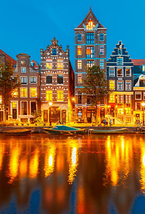 阿姆斯特丹运河的夜间城市景色荷兰图片