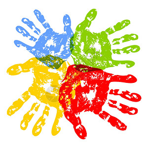 推东西的人摘要背景儿童手印矢量说明插画