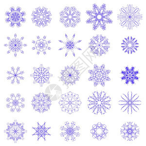 一组不同的蓝雪花一组不同的蓝色雪花在白背景上孤立图片