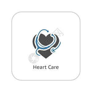心脏护理图标与Stethoscope平面设计孤立心脏护理图标平面设计图片
