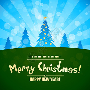 圣诞风景和五棵松树快乐圣诞风景高清图片