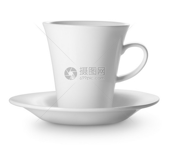 茶碟上的杯子在白色背景中被孤立图片