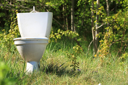 生态学旧的马桶丢弃在森林的自然上垃圾污染环境图片