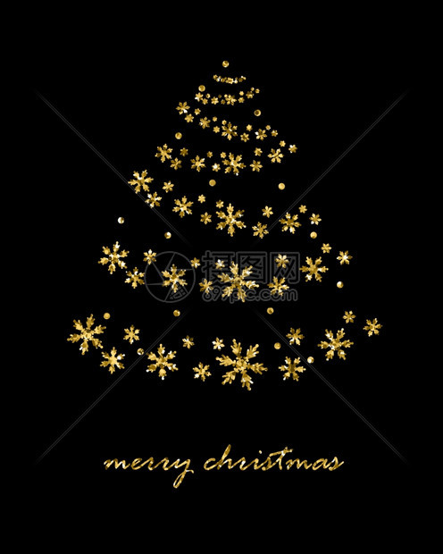 黑色背景金闪光灯的圣诞树摘要矢量假日插图图片