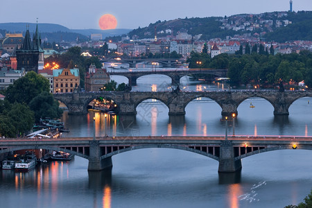 捷克布拉格市景满月图片