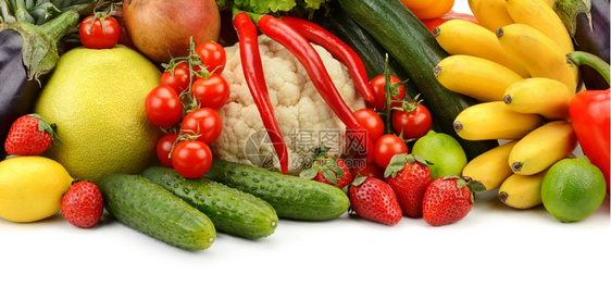 白上隔离的新鲜水果和蔬菜图片