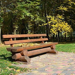 秋公园的木林长凳图片