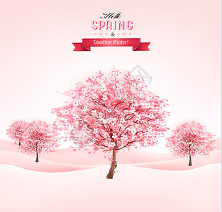 茂盛的粉红色树林鲜花矢量背景图片