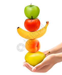 手握着健康的水果金字塔饮食概念矢量图片