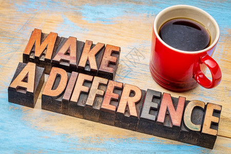 变化用一杯咖啡的旧式纸质印刷木制头类型用动词背景图片