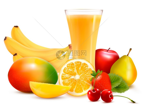 新鲜水果和果汁矢量元素图片