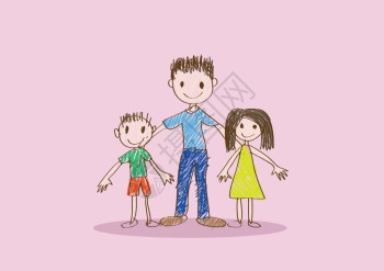 父亲卡通母亲节快乐卡片与家庭漫画插图背景