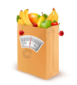 健康饮食纸袋里有新鲜食物矢量插图图片