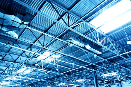 蓝颜色的仓库天花板背景图片