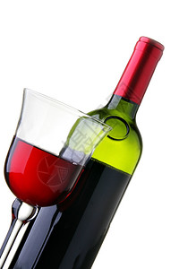 玻璃和一瓶红酒在白色背景上隔绝图片