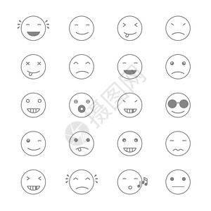 表情收藏一套Emoji平坦单色风格不同的表情矢量图示图片