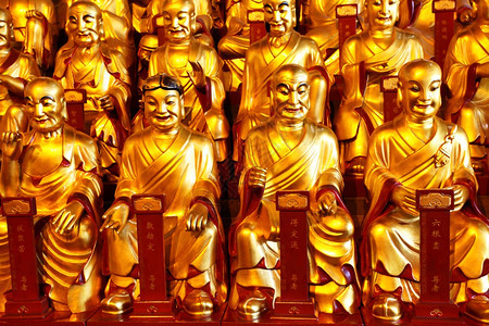 上海长华佛教寺庙洛汉人金雕像图片