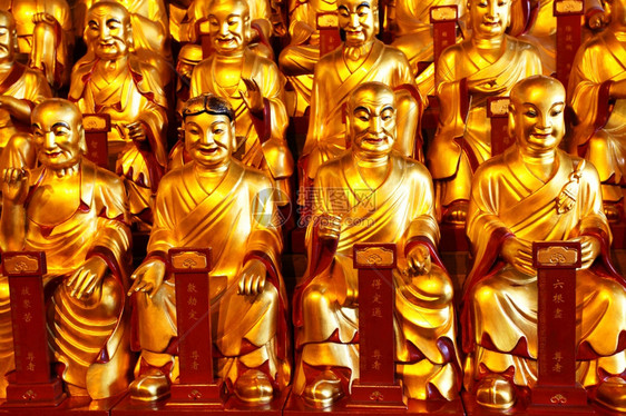 上海长华佛教寺庙洛汉人金雕像图片