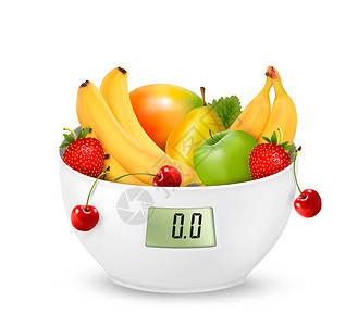 水果在数字重量范围内饮食概念矢量图片