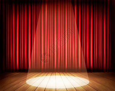 红窗帘和聚光灯的剧院舞台图片