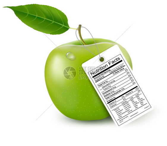 一个有营养事实标签的苹果矢量图片