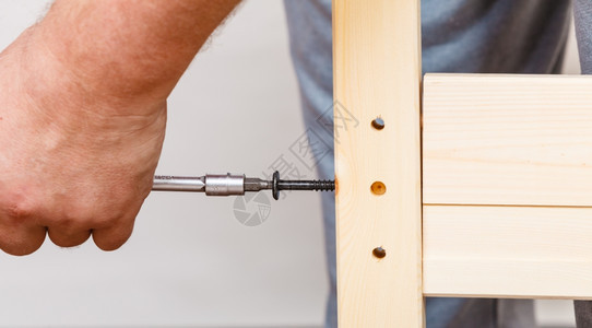 人手用螺丝刀组装木材家具DIY庭改良图片